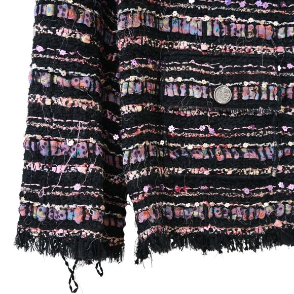 Dolce Gabbana Tweed Blazer Size 40 US 4 Black Pink Floral Neckline Flap Pockets - Picture 5 of 7